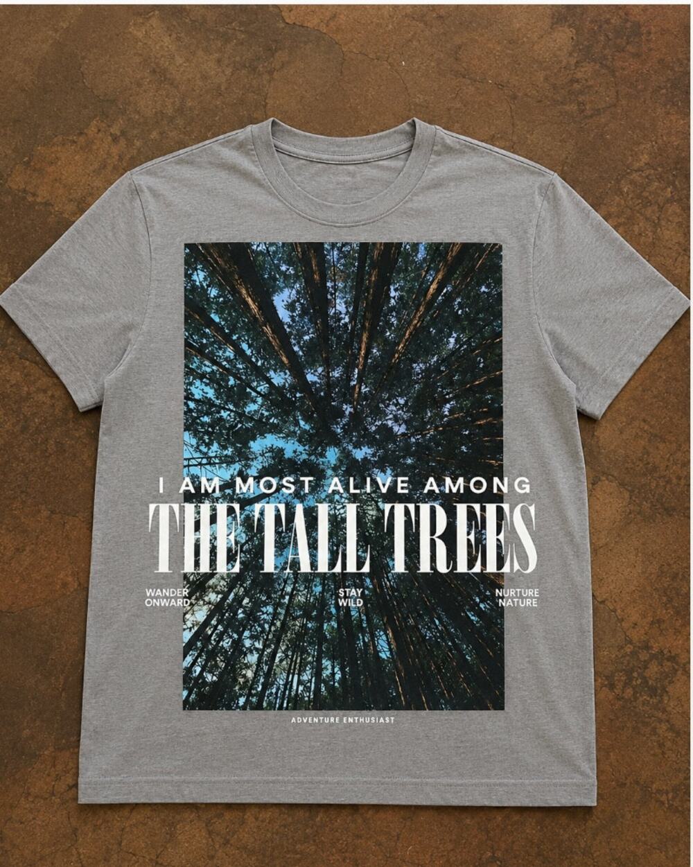 Recyclo Mens Small Gray Tall Trees Nature Graphic T-Shirt Adventure NWOT